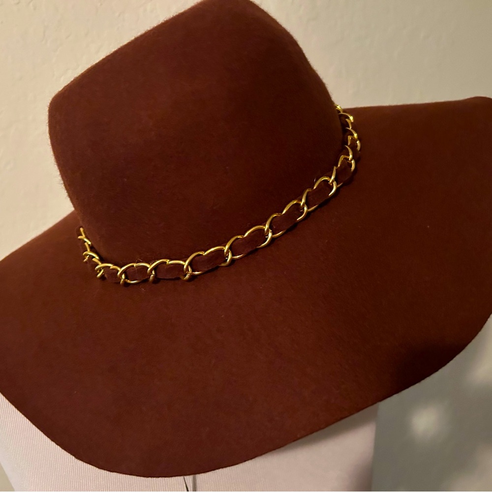 New with Tags Adora Hats Floppy 100% Wool Felt Hat Gold Tone Accents